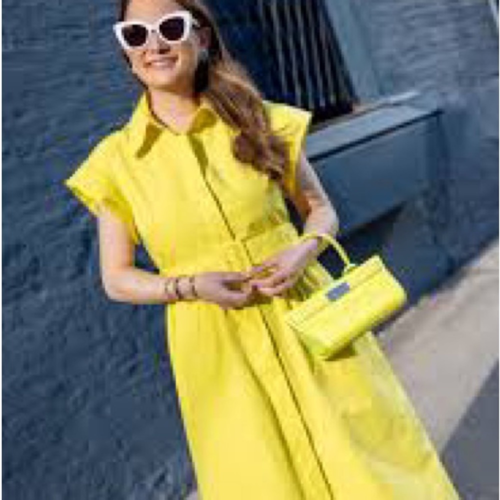 NWT Tuckernuck Chloe Citron Midi Shirt Dress Belted MSRP $298 Size Small - Picture 4 of 8